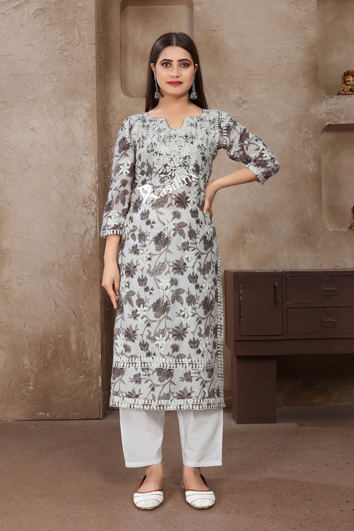 RASIKA Vol-1 – Graceful Chikankari Kurti Pant Set Grey