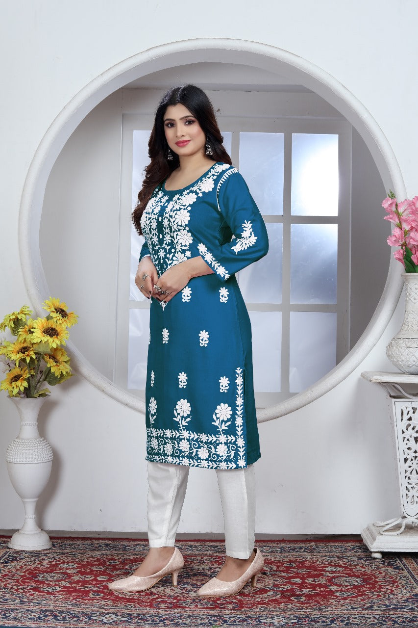 Sui Dhaga Chikankari Elegance Kurti Pant Set Morepitch