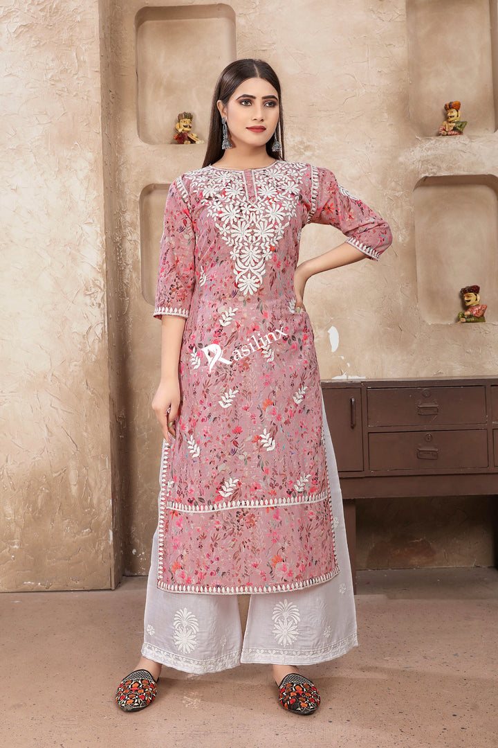 RASIKA Vol-1 – Graceful Chikankari Kurti Pant Set Pink