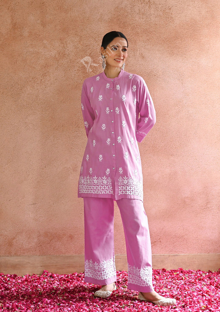 Rozi Embroidered Rayon Co-ord Set-Pink