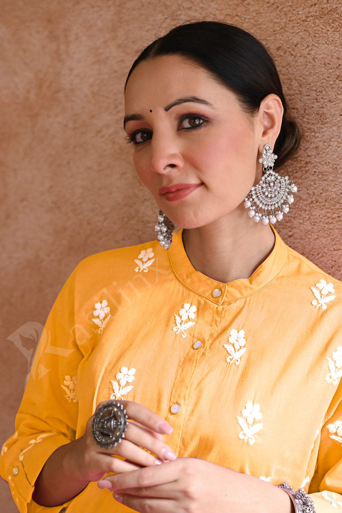 Rozi Embroidered Rayon Co-ord Set-Yellow