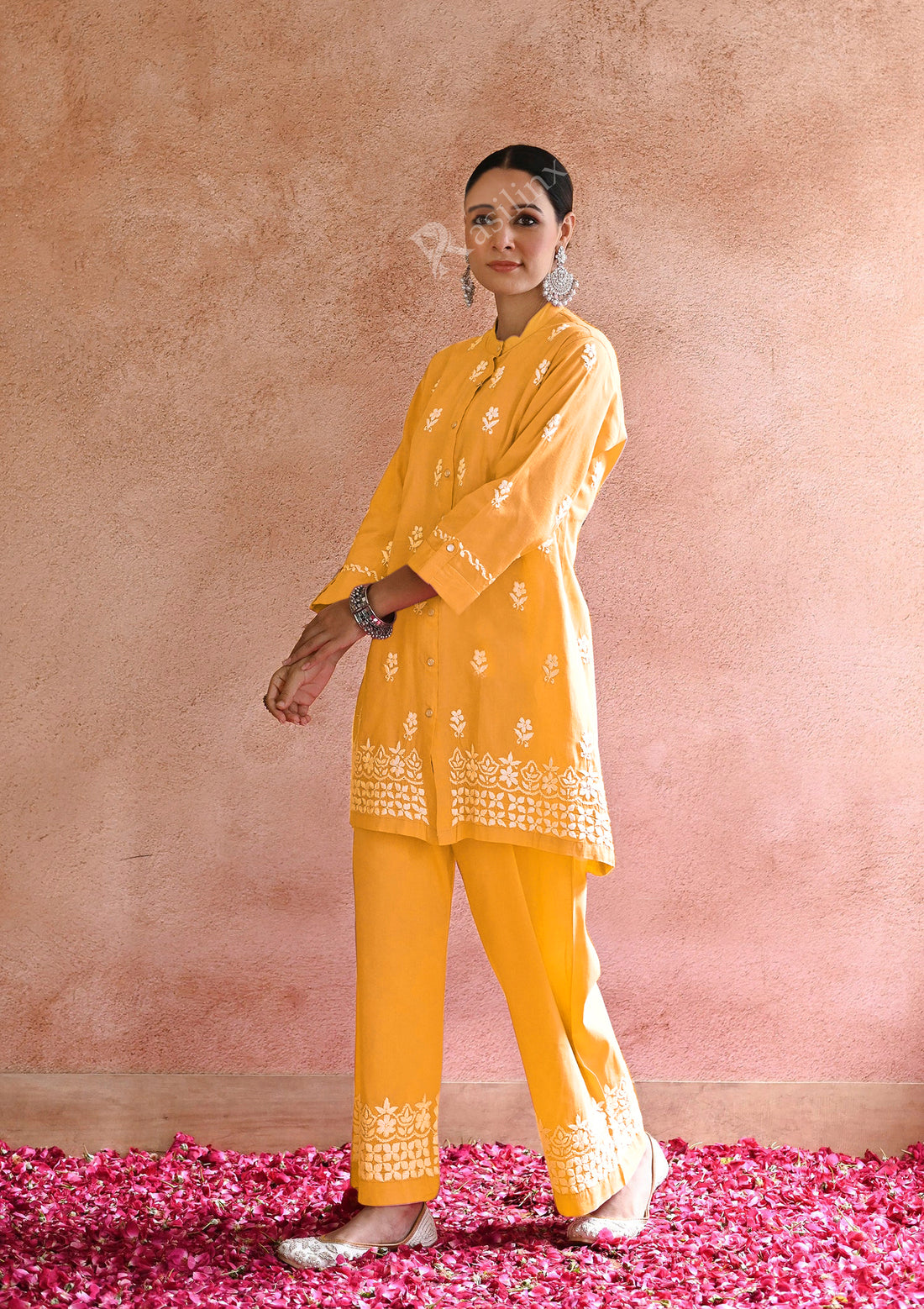Rozi Embroidered Rayon Co-ord Set-Yellow
