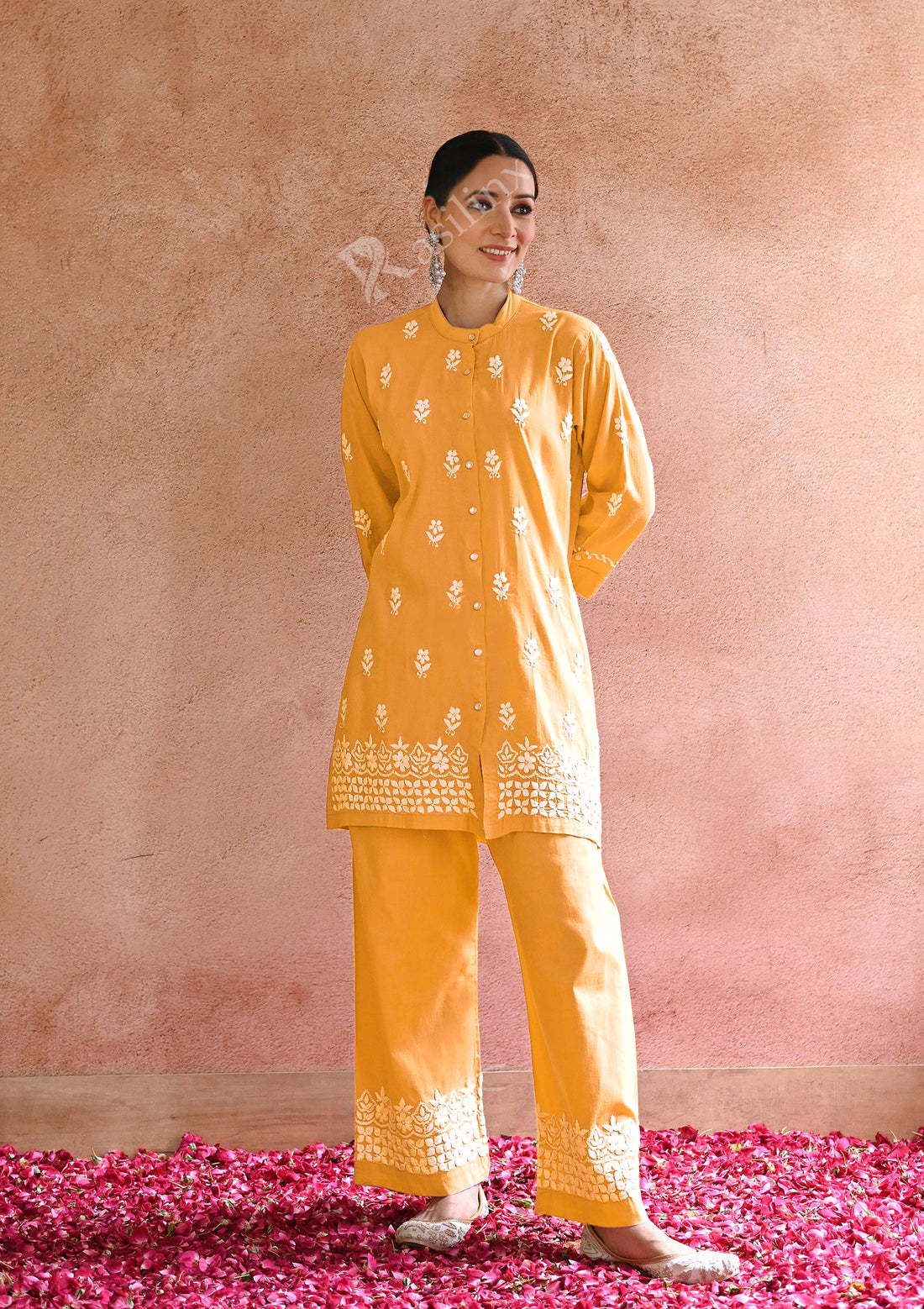 Rozi Embroidered Rayon Co-ord Set-Yellow