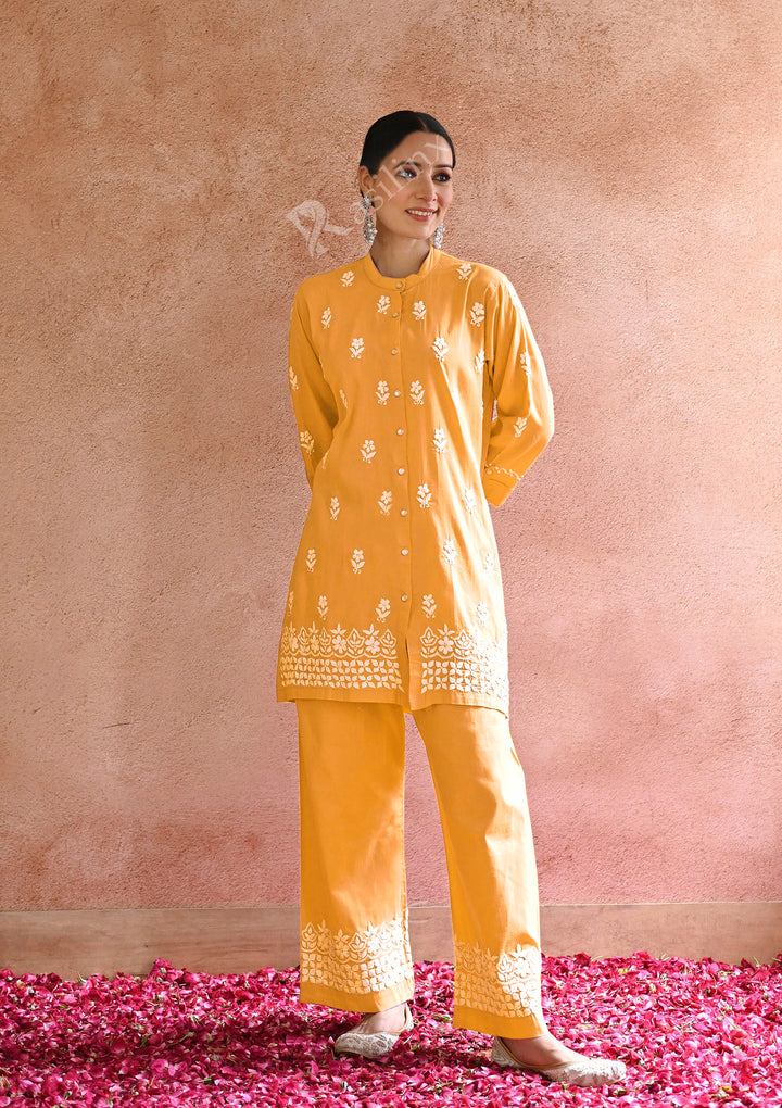 Rozi Embroidered Rayon Co-ord Set-Yellow
