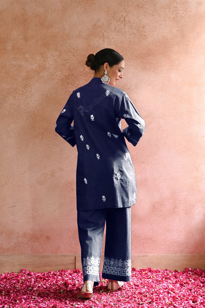 Rozi Embroidered Rayon Co-ord Set-Blue