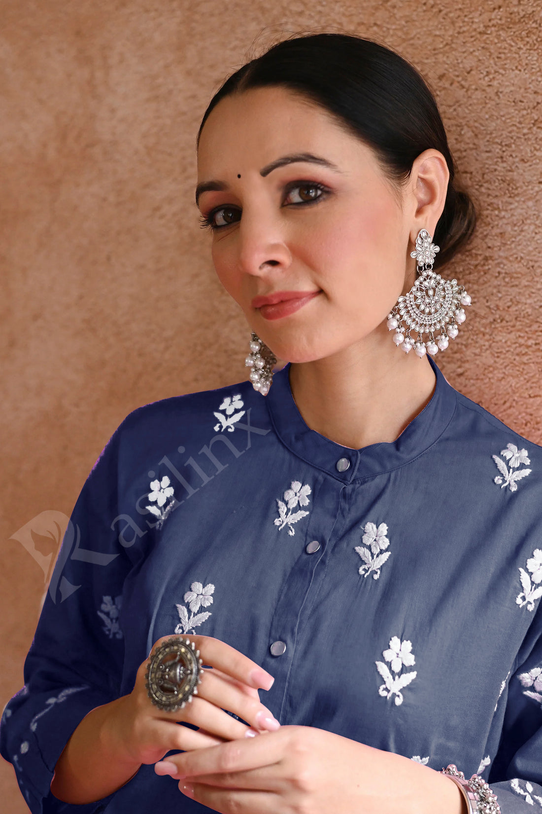 Rozi Embroidered Rayon Co-ord Set-Blue