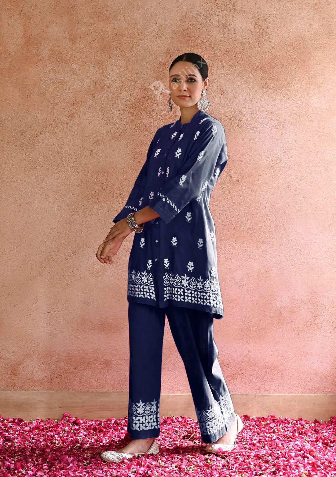 Rozi Embroidered Rayon Co-ord Set-Blue