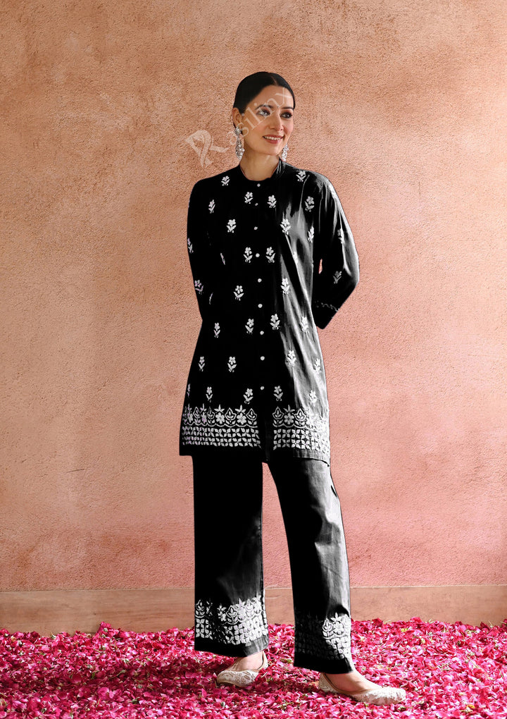 Rozi Embroidered Rayon Co-ord Set-Black