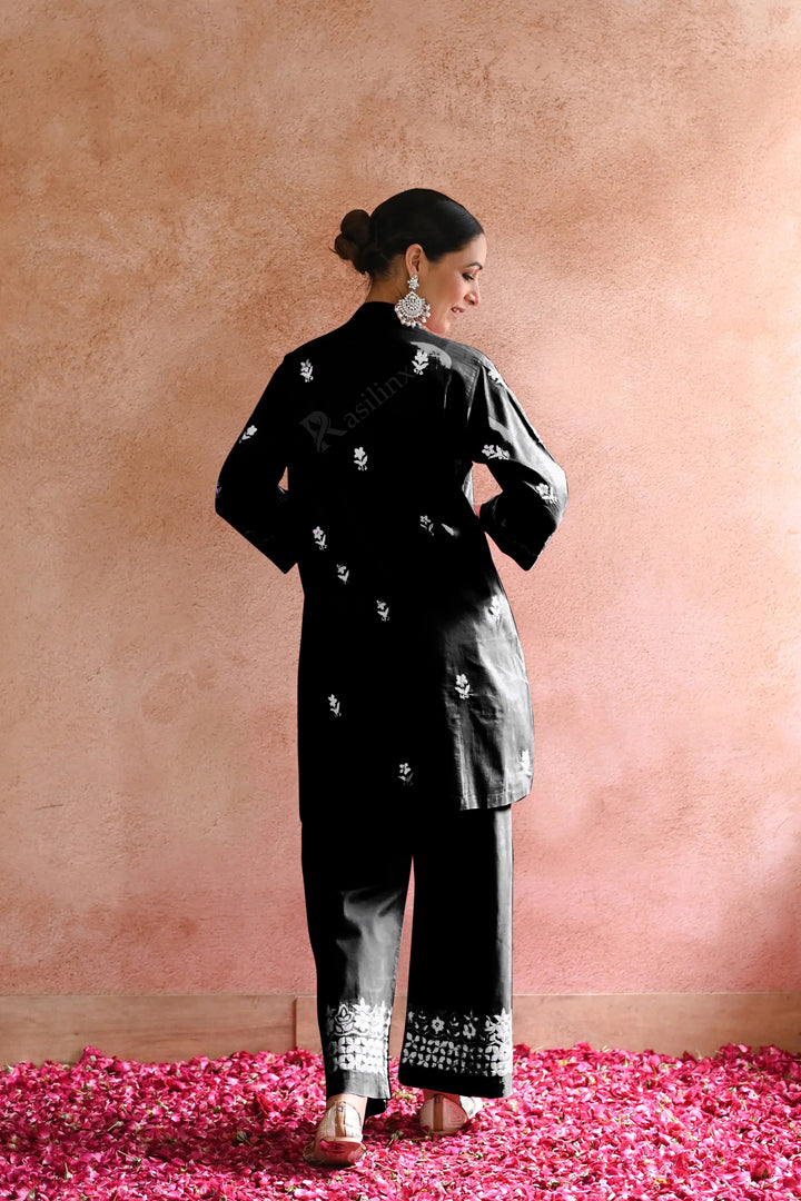 Rozi Embroidered Rayon Co-ord Set-Black