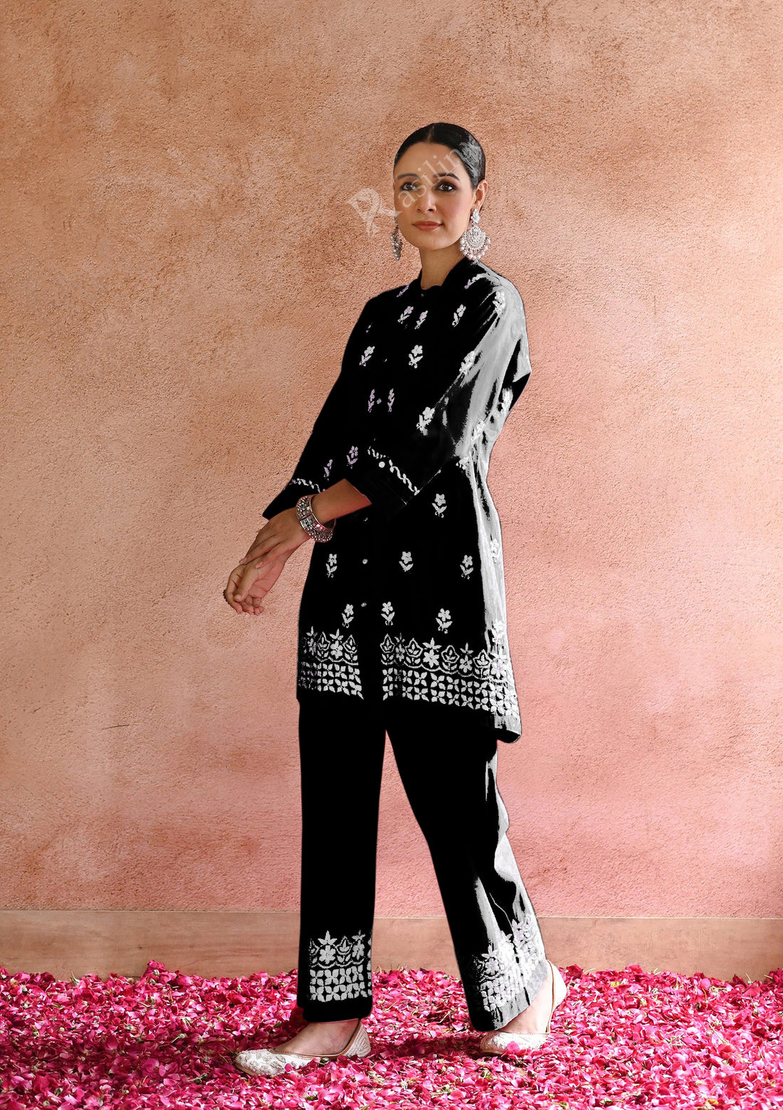 Rozi Embroidered Rayon Co-ord Set-Black