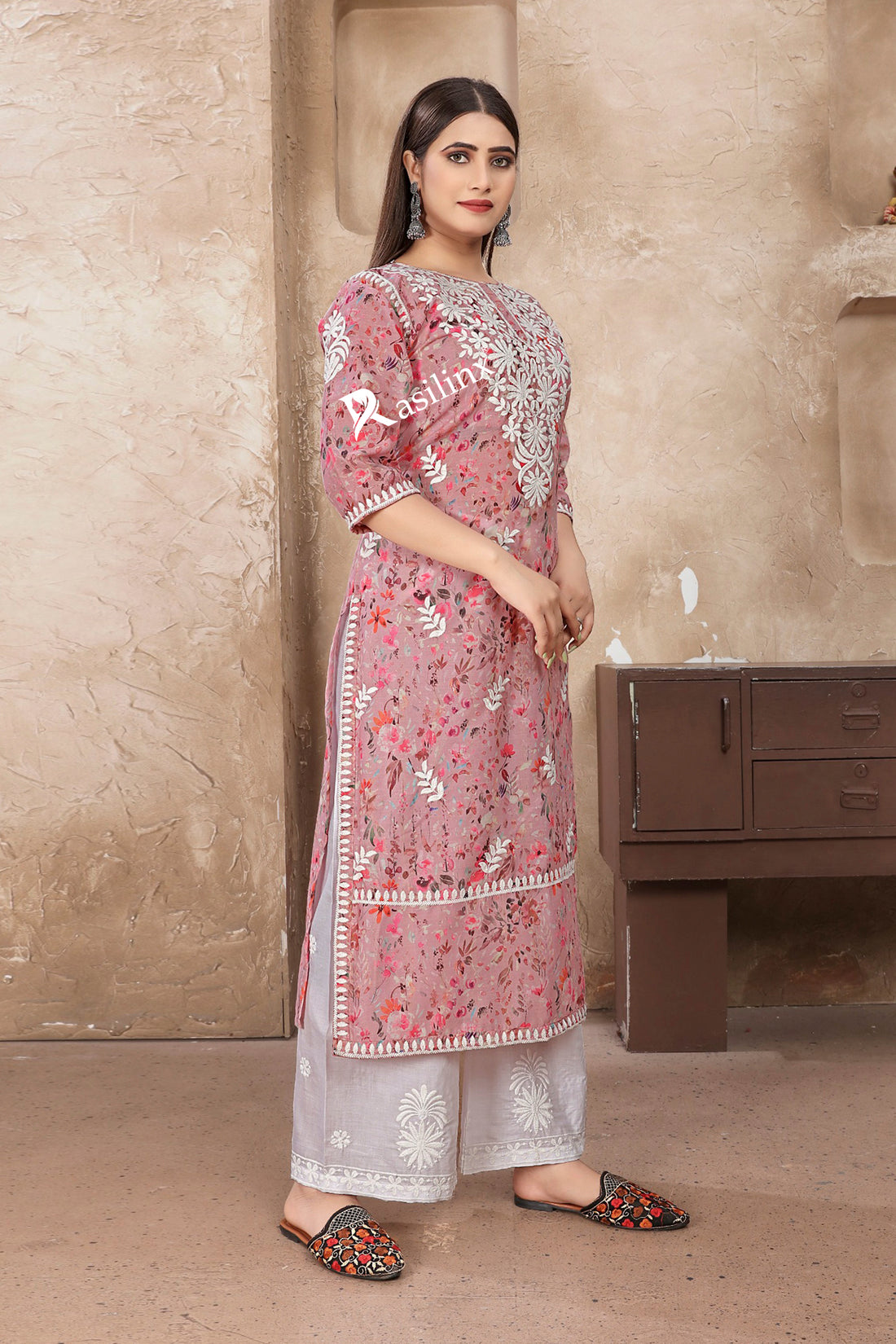RASIKA Vol-1 – Graceful Chikankari Kurti Pant Set Pink