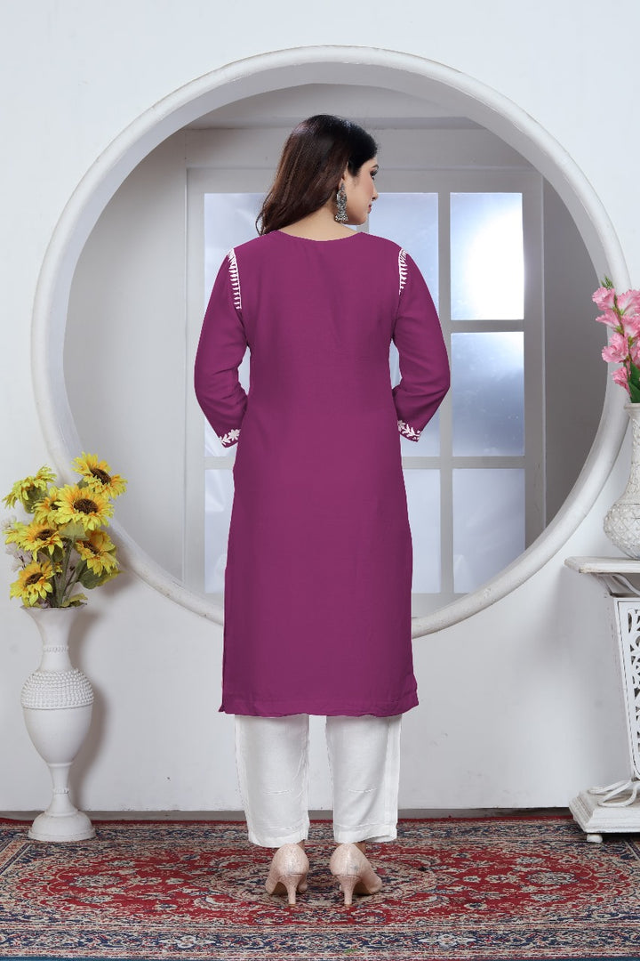 Sui Dhaga Chikankari Elegance Kurti Pant Set Purple