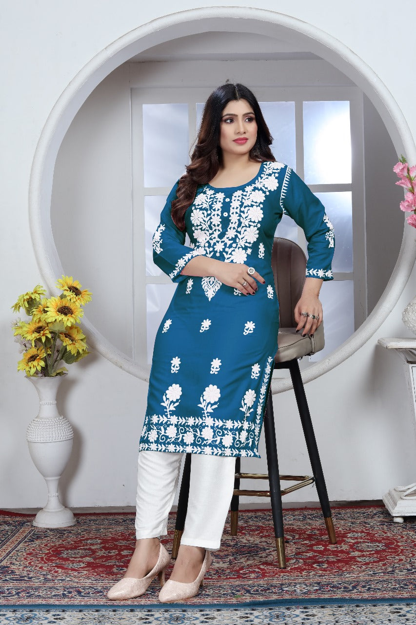 Sui Dhaga Chikankari Elegance Kurti Pant Set Morepitch