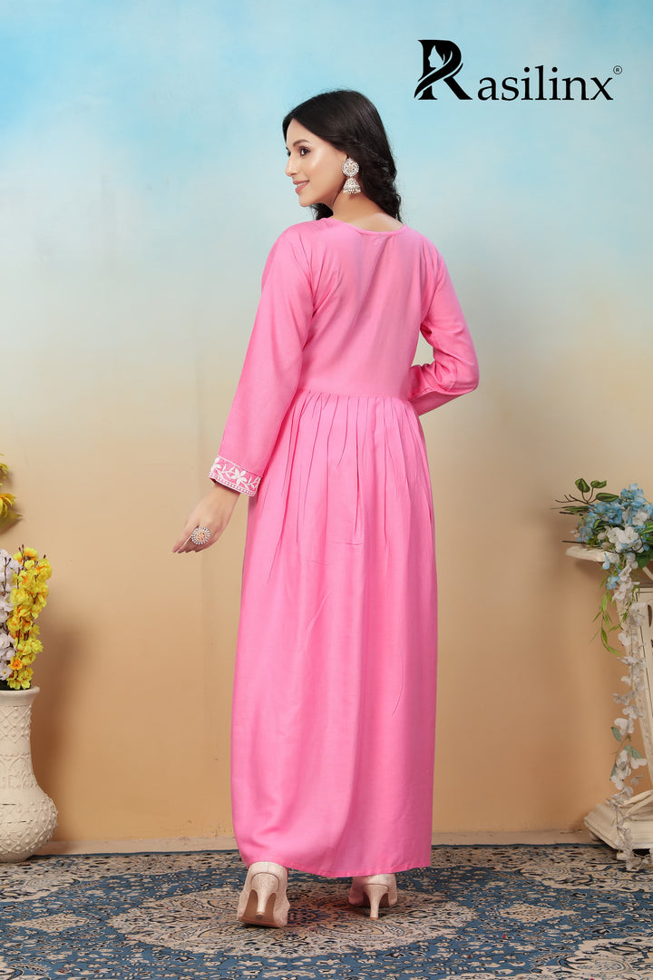 Sui Dhaga Vol-4 Chikankari Rayon Gown Pant Set Pink