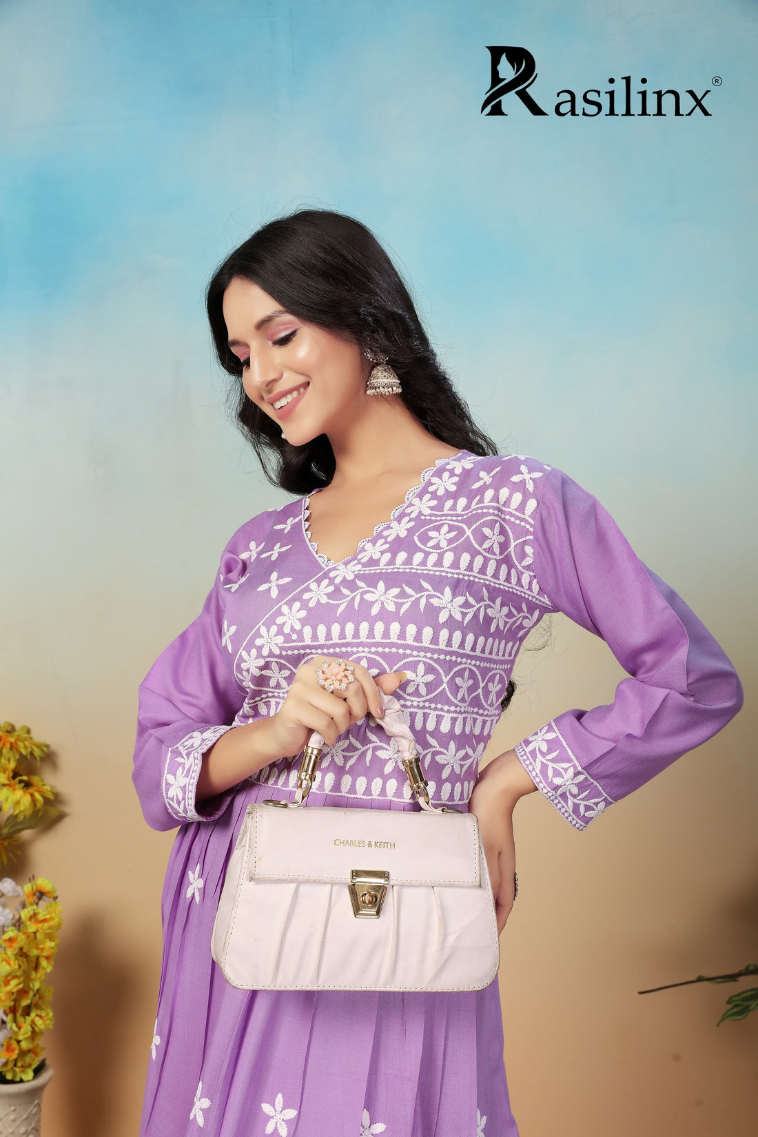 Sui Dhaga Vol-4 Chikankari Rayon Gown Pant Set Levander