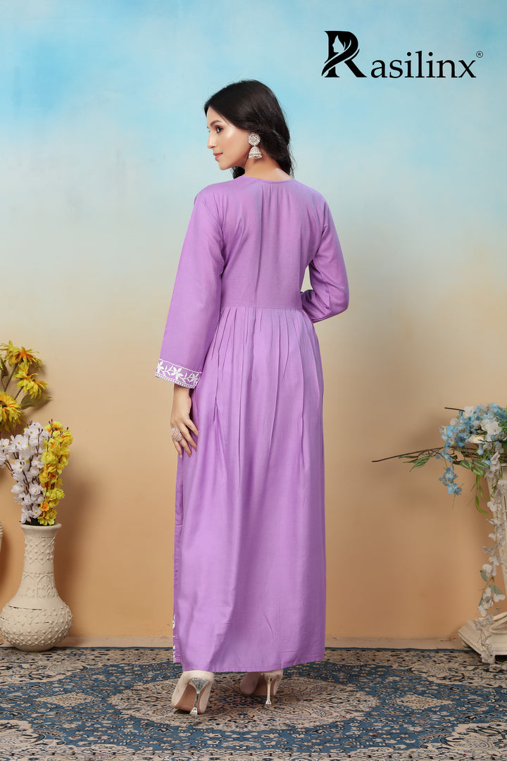 Sui Dhaga Vol-4 Chikankari Rayon Gown Pant Set Levander