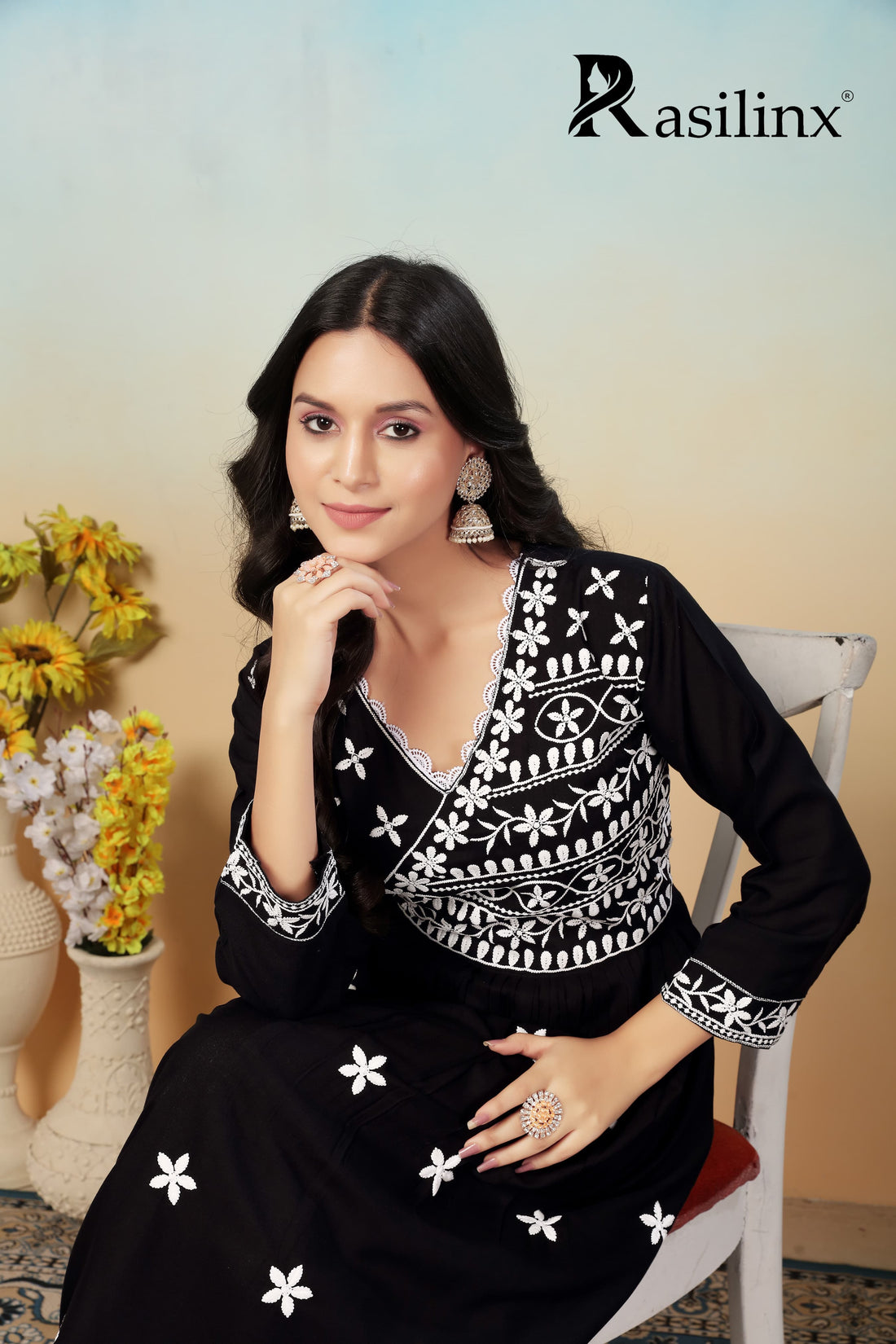 Sui Dhaga Vol-4 Chikankari Rayon Gown Pant Set Black