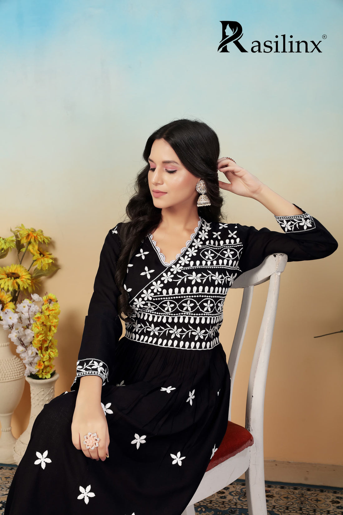 Sui Dhaga Vol-4 Chikankari Rayon Gown Pant Set Black