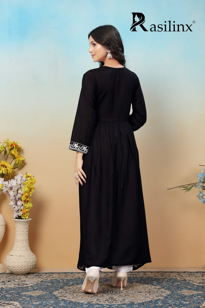 Sui Dhaga Vol-4 Chikankari Rayon Gown Pant Set Black