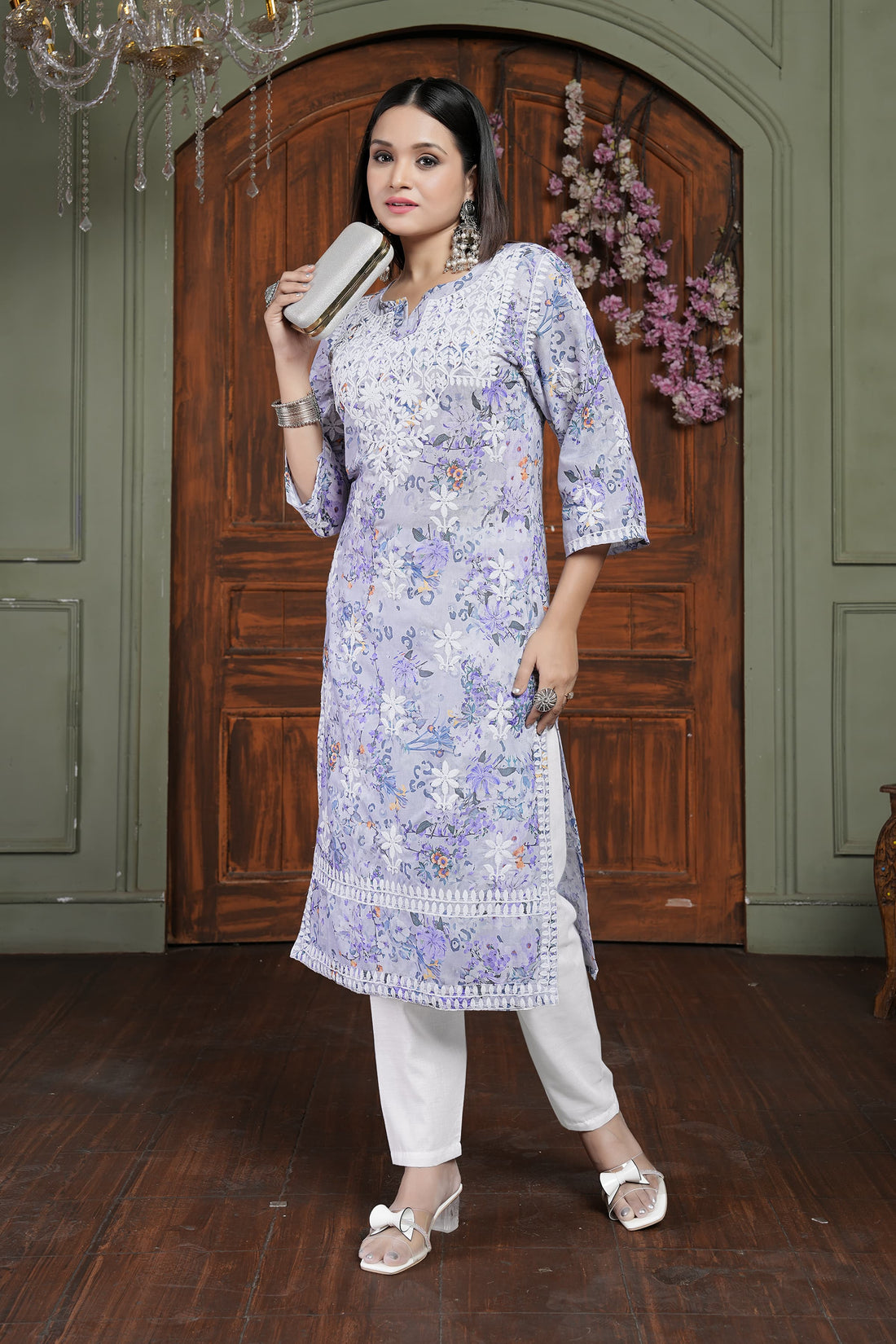 RASIKA Vol-2 – Elegant Chikankari Kurti Pant Set Levander