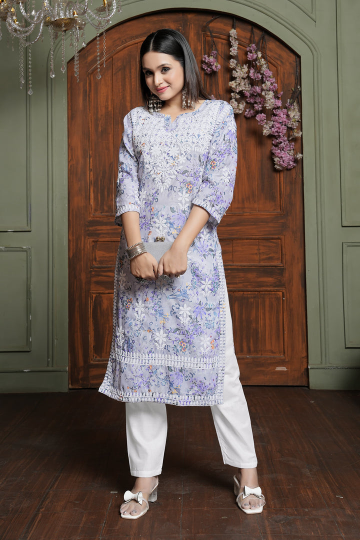 RASIKA Vol-2 – Elegant Chikankari Kurti Pant Set Levander