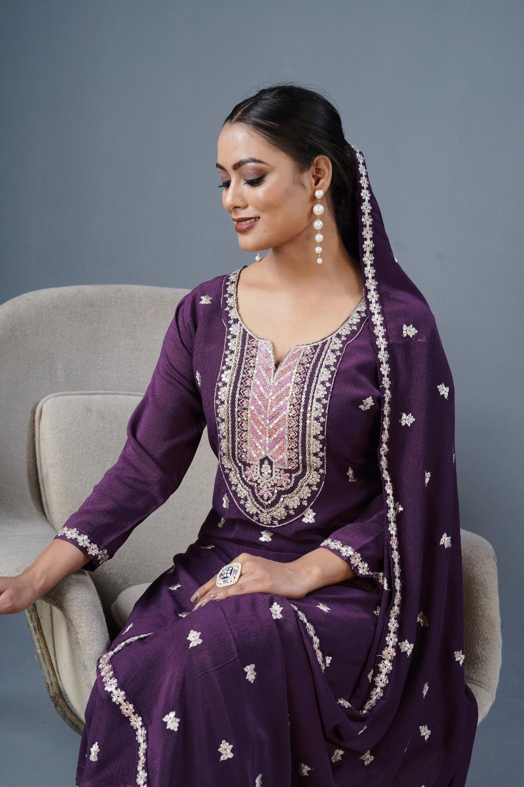 MARIYM – A Touch of Royalty Premium Elegant Embroidery & Real Handwork Purple