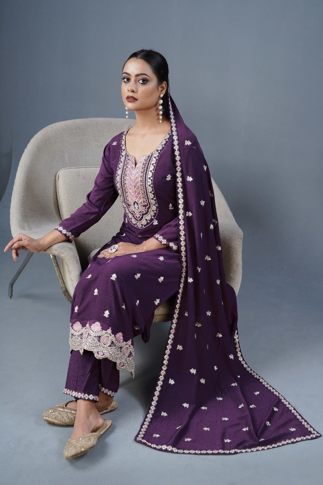 MARIYM – A Touch of Royalty Premium Elegant Embroidery & Real Handwork Purple