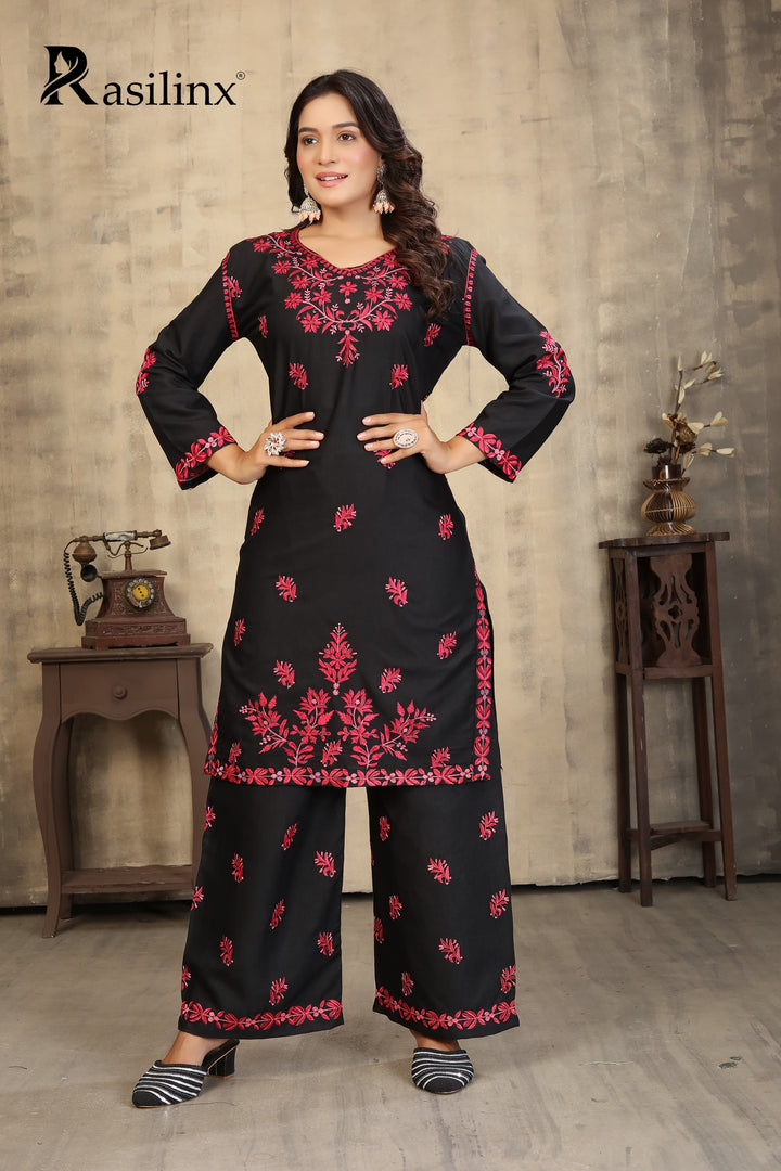 Sanaya – Colourful Chikankari Kurti Pant Set for Trendy Women Black