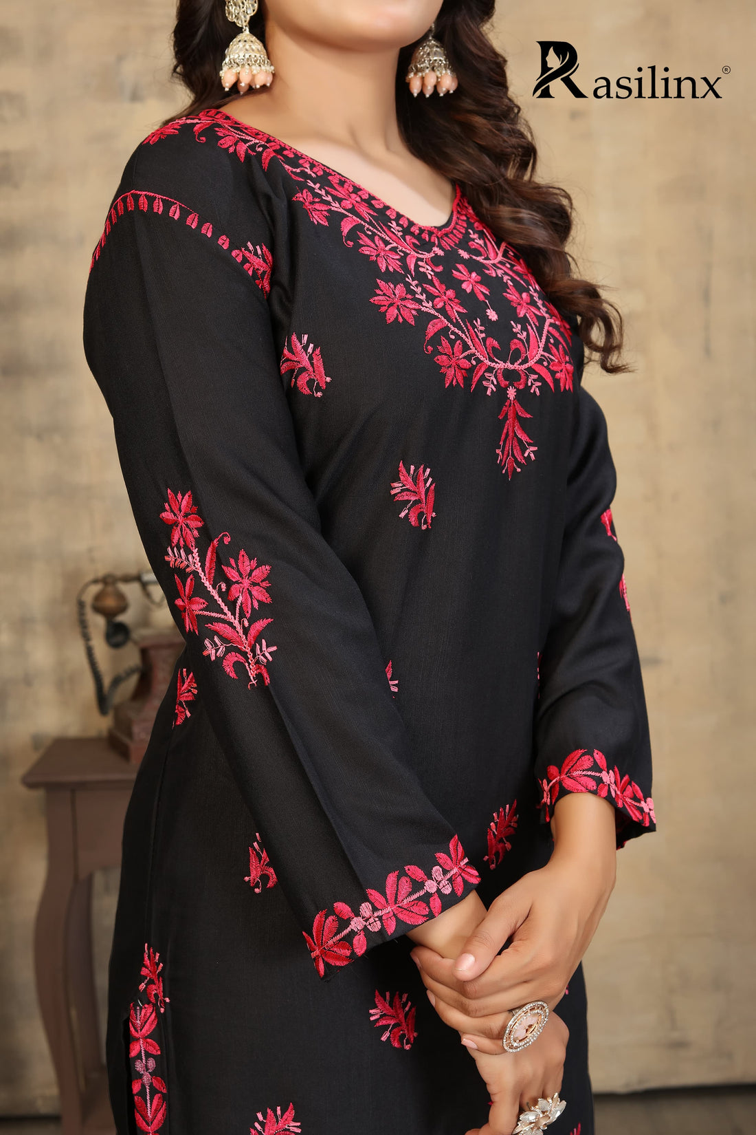 Sanaya – Colourful Chikankari Kurti Pant Set for Trendy Women Black