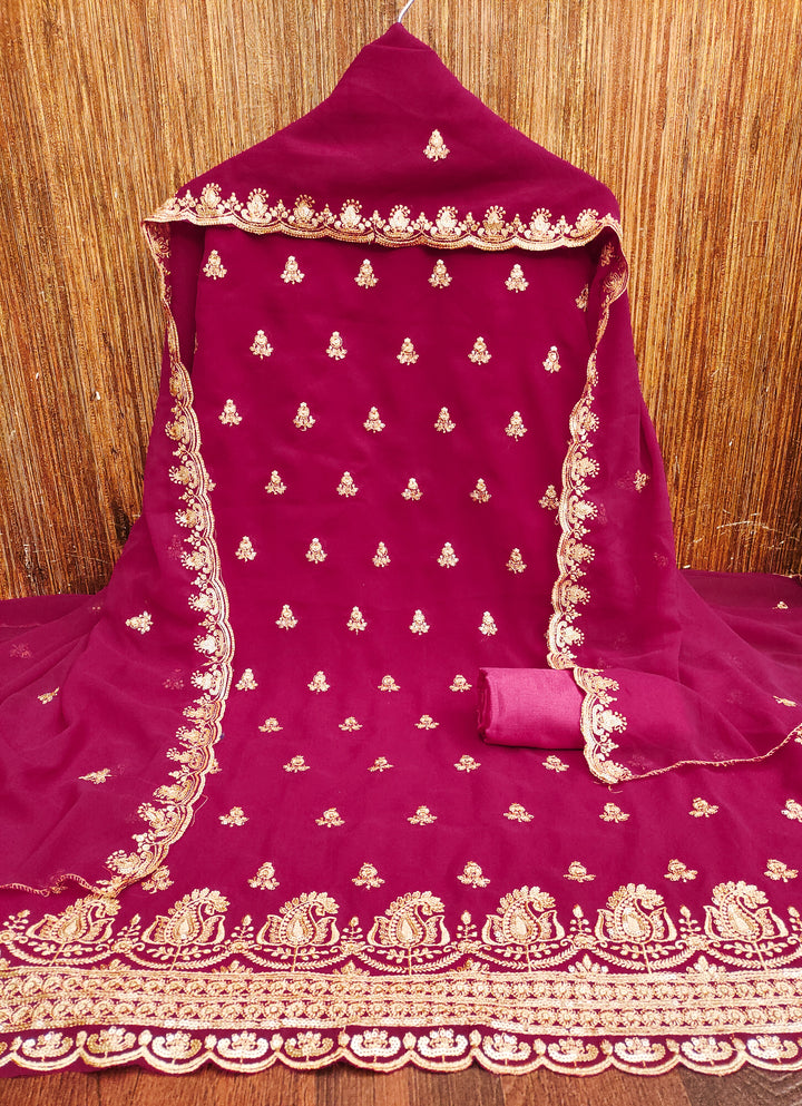 Rani Pink Embroidered Georgette Dress Material.