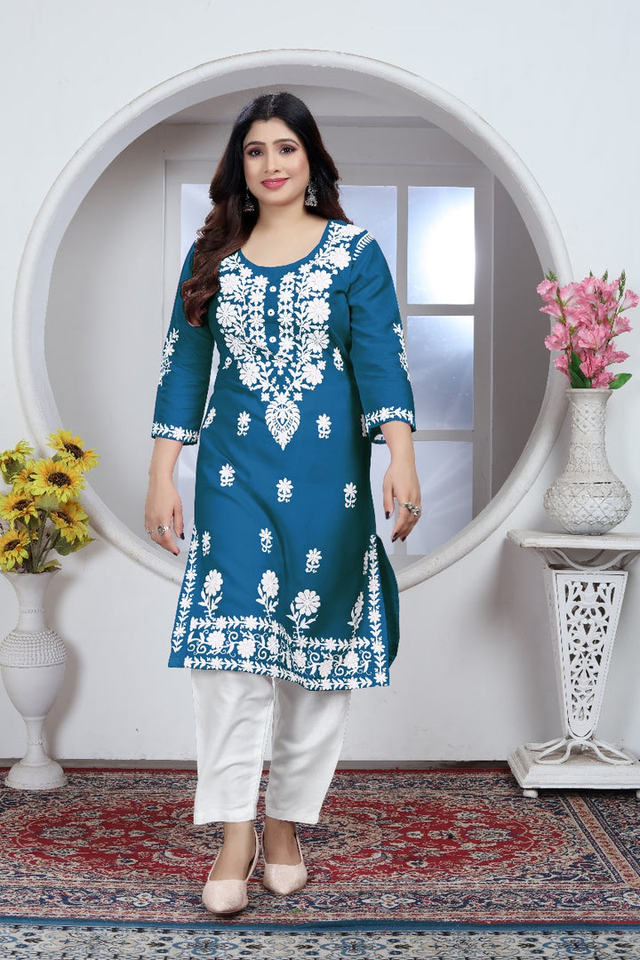 Sui Dhaga Chikankari Elegance Kurti Pant Set Morepitch