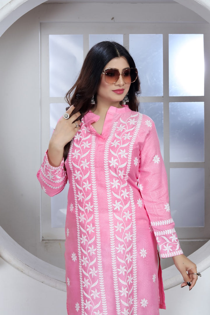 Avira – A blend of tradition and modernity Rayon Embroidery Top Kurti Pink